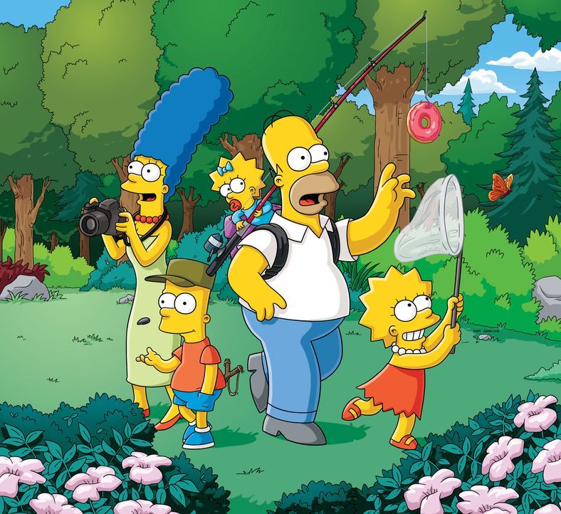 (27. Staffel) - Eine fast normale Familie: Lisa (r.), Marge (l.), Maggie (M.), Homer (2.v.r.) und Bart (2.v.l.) ... - Bildquelle: 2015 Fox and its related entities.  All rights reserved.