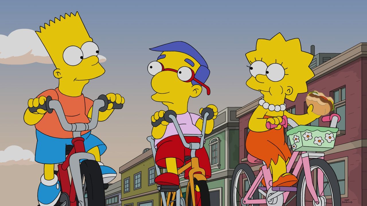 (v.l.n.r.) Bart; Milhouse; Lisa - Bildquelle: 2021 by 20th Television.