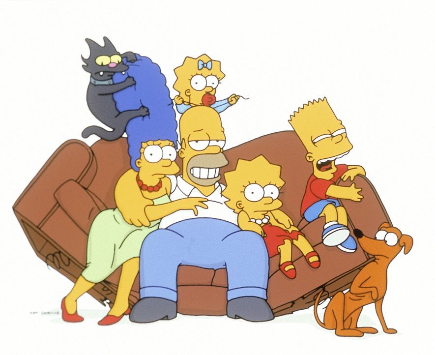 (12. Staffel) - Die chaotische Familie Simpson (v.l.n.r.): Marge, Homer, Lisa, Bart, Maggie (oben). - Bildquelle: und TM Twentieth Century Fox Film Corporation - Alle Rechte vorbehalten