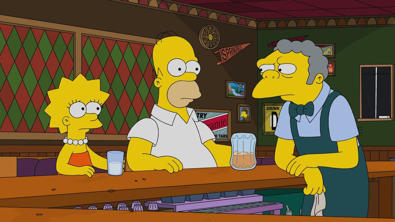 (v.l.n.r.) Lisa; Homer; Moe - Bildquelle: 2020 by Twentieth Century Fox Film Corporation.