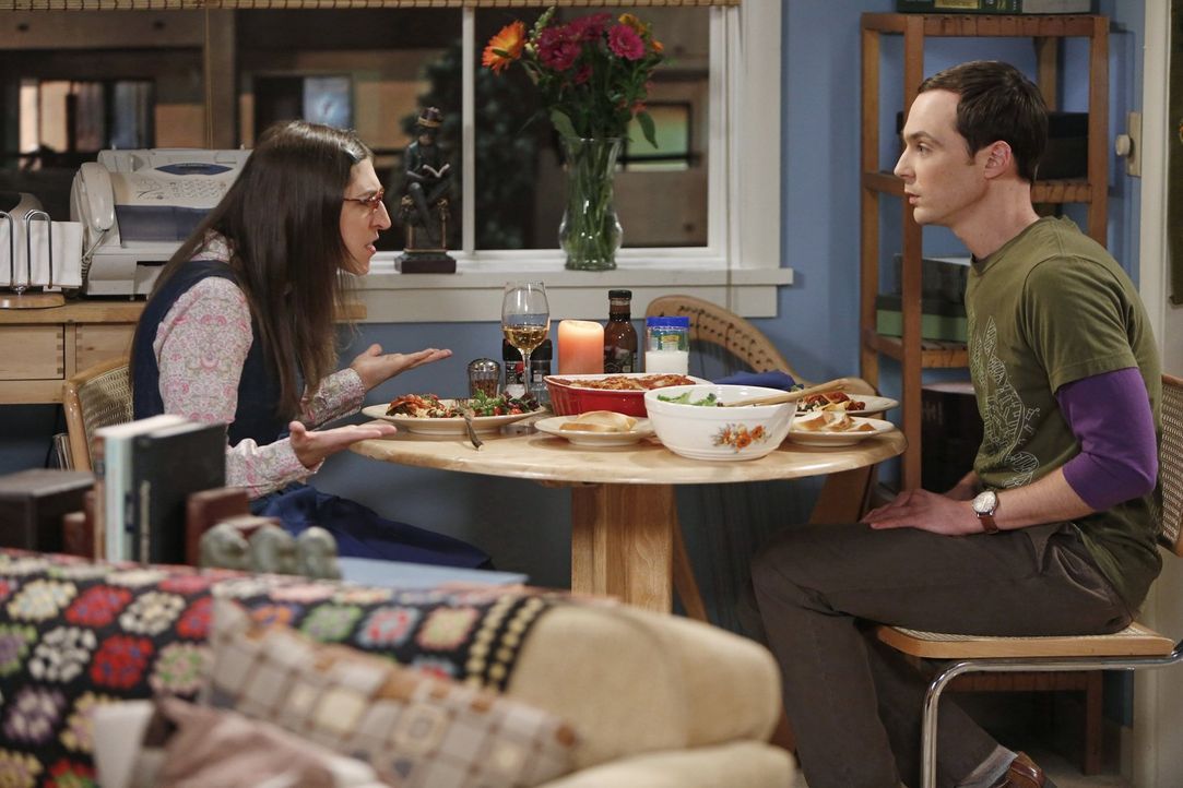 Geraten in einen handfesten Streit: Sheldon (Jim Parsons, r.) und Amy (Mayim Bialik, l.) ... - Bildquelle: Warner Brothers