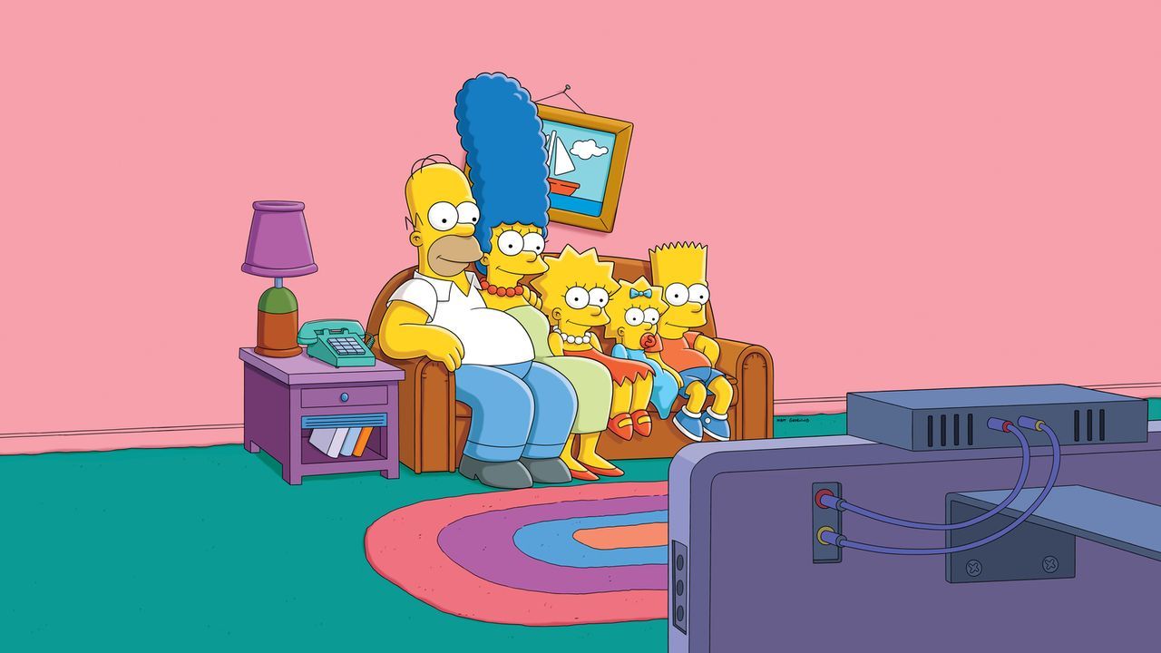 (27. Staffel) - Eine Familie mit ganz besonderem Pfiff: Maggie (2.v.r.), Marge (2.v.l.), Homer (l.), Bart (r.) und Lisa Simpson (M.) ... - Bildquelle: 2015 Fox and its related entities.  All rights reserved.