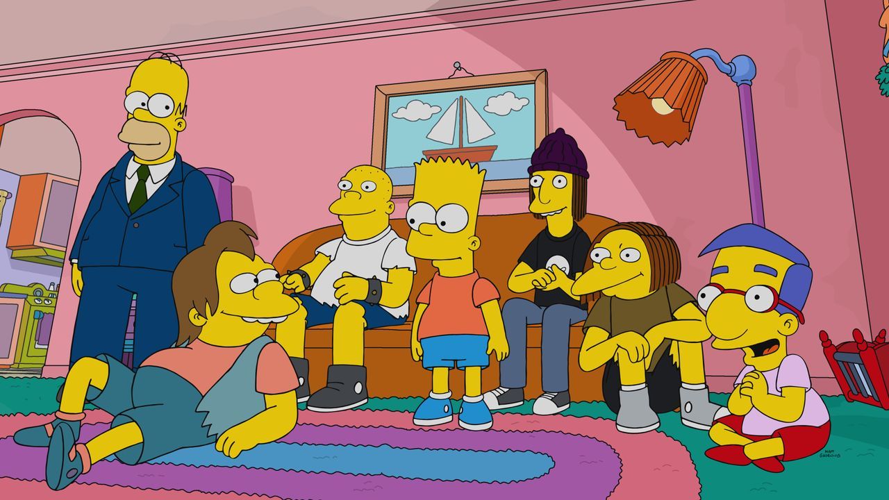 (v.l.n.r.) Homer; Nelson; Kearney; Bart; Jimbo; Dolph; Milhouse - Bildquelle: 2020 by Twentieth Century Fox Film Corporation.