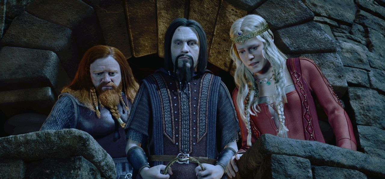 Können nicht glauben, dass Krach machen zum Erfolg führen kann: (v.l.n.r.) Beowulfs treuester Kampfgefährte und bester Freund Wiglaf (Brendan Gle... - Bildquelle: 2007 Warner Brothers International Television Distribution Inc.