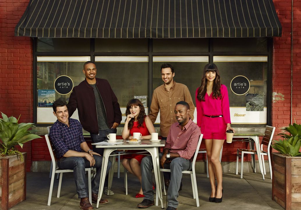 (4. Staffel) - Jeder hat so seine Macken. Auch Schmidt (Max Greenfield, l.), Coach (Damon Wayans Jr., 2.v.l.), Jess (Zooey Deschanel, 3.v.l.), Nick... - Bildquelle: 2014 Twentieth Century Fox Film Corporation. All rights reserved.