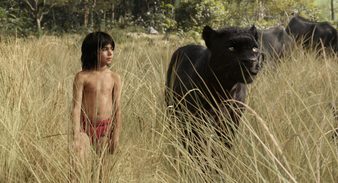 Der kleine Menschenjunge Mogli (Neel Sethi) ist im Dschungel aufgewachsen. Als ihm plötzlich große Gefahr droht, geleitet sein Freund Baghira ihn ra... - Bildquelle: Disney Enterprises, Inc. All Rights Reserved.