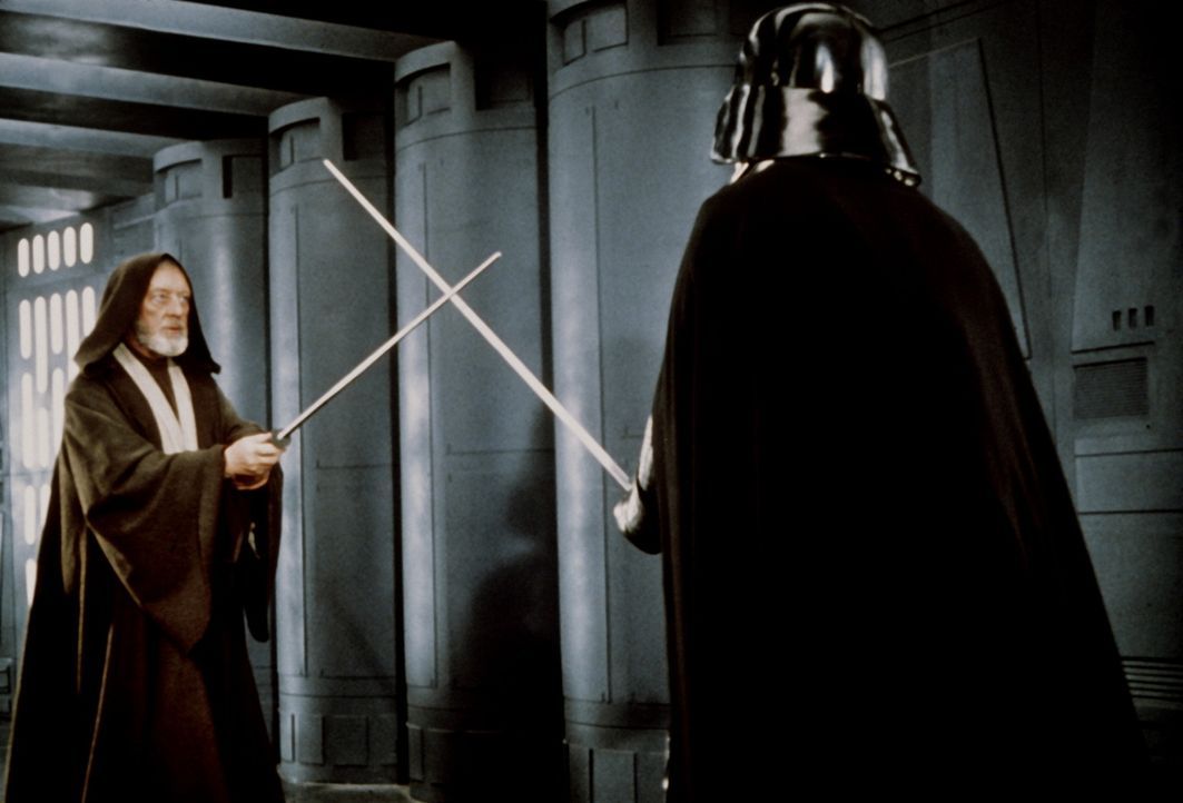 Mit den Waffen eines Jedis: Nach vielen dramatischen Abenteuern kommt es für Obi-Wan (Alec Guinness, l.) zu einem alles entscheidenden Laser-Schwer... - Bildquelle: Lucasfilm LTD. & TM. All Rights Reserved.