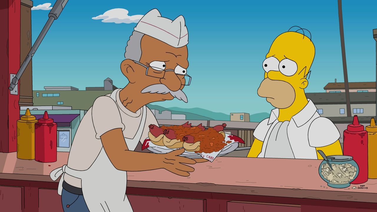 Für Homer (r.) bricht eine Welt zusammen, als in ganz Springfield ein Gesundheitswahn ausbricht. Daher sucht er Zuflucht am einzigen Ort, der noch f... - Bildquelle: 2016-2017 Fox and its related entities. All rights reserved.