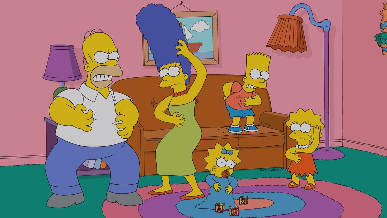 Ganz Springfield ist von einer Bettwanzen-Plage befallen, seitdem Homer (l.), Marge (2.v.l.), Lisa (r.), Maggie (M.) und Bart (2.v.r.) in New York e... - Bildquelle: und TM Twentieth Century Fox Film Corporation - Alle Rechte vorbehalten