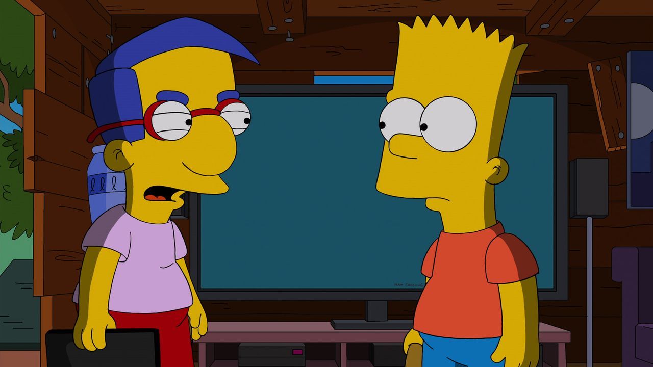 Als Milhouse (l.) erfährt, dass Bart (r.) etwas für den Kriminellen Snake tun will und ihm geholfen hat, vor der Polizei zu flüchten, trifft er eine... - Bildquelle: 2013 Twentieth Century Fox Film Corporation. All rights reserved.