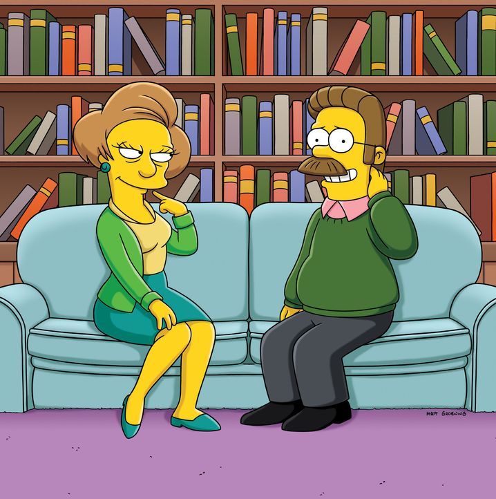 Es entwickelt sich eine leidenschaftliche Affäre zwischen den beiden, über die bald ganz Springfield spricht. Ned Flanders (r.) und Edna Krabappel... - Bildquelle: und TM Twentieth Century Fox Film Corporation - Alle Rechte vorbehalten