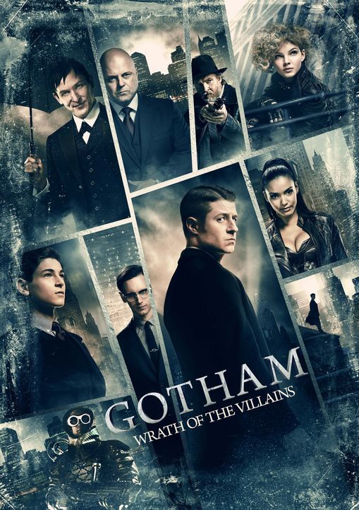 (2. Staffel) - Gotham: Bruce Wayne (David Mazouz, l.), Edward Nygma (Cory Michael Smith, oben l.), Gordon (Ben McKenzie, unten 2.v.r.), Penguin (Rob... - Bildquelle: Warner Brothers