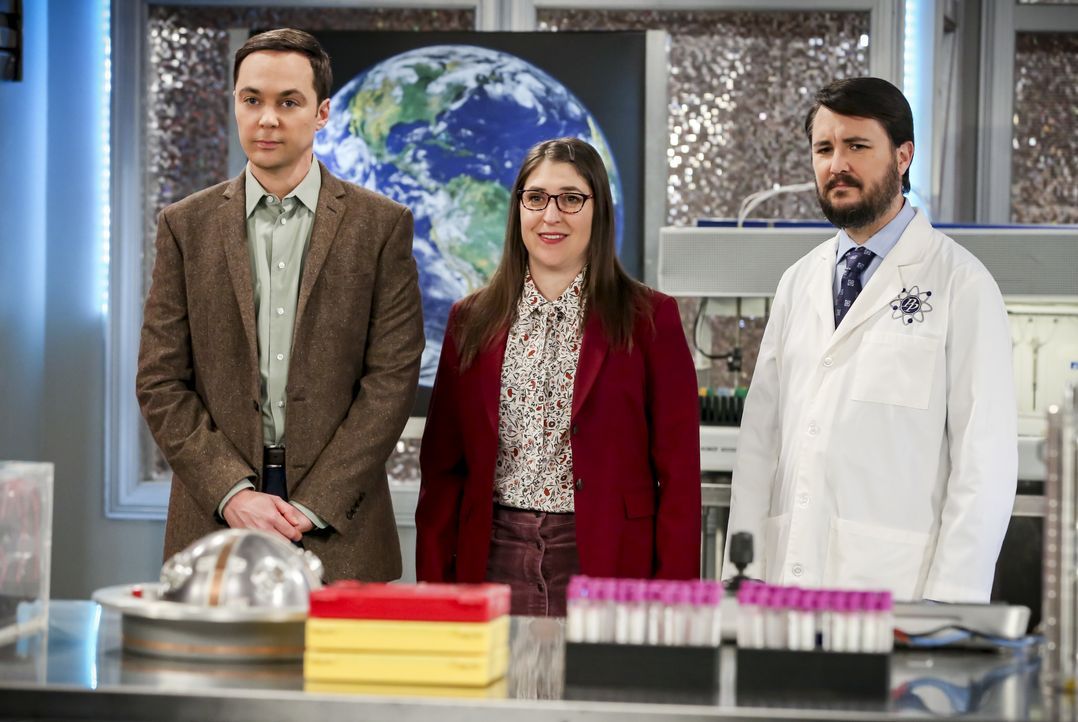 (v.l.n.r.) Sheldon Cooper (Jim Parsons); Amy Farrah Fowler (Mayim Bialik); Wil Wheaton (Wil Wheaton) - Bildquelle: Michael Yarish 2019 CBS Broadcasting, Inc. All Rights Reserved / Michael Yarish