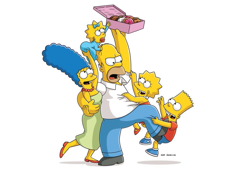 (27. Staffel) - Eine ungewöhnliche Familie: Maggie (2.v.l.), Marge (l.), Homer (M.), Bart (r.) und Lisa Simpson (2.v.r.) ... - Bildquelle: 2015 Fox and its related entities.  All rights reserved.