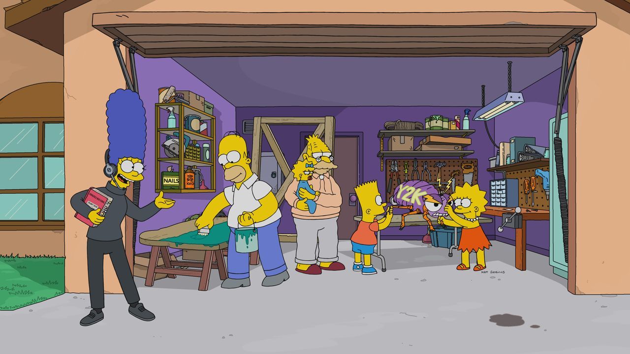 (v.l.n.r.) Marge; Homer; Maggie; Grampa; Homer, Lisa - Bildquelle: 2021-2022 20th Television.