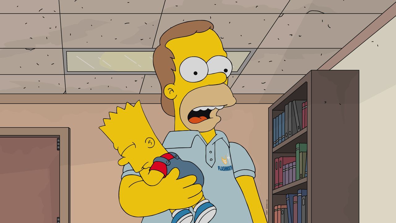 Homer (r.) erinnert sich daran, dass das Leben ohne Kinder so viel einfacher war und sich sein ganzes Leben geändert hat, als Bart (l.) auf die Welt... - Bildquelle: 2017-2018 Fox and its related entities.  All rights reserved.