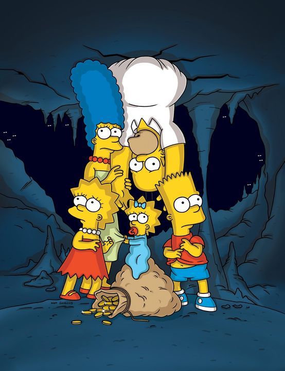 Bei einem Ausflug in eine Höhle brechen Marge (2.v.l.), Homer (2.v.r.), Bart (r.), Lisa (l.) und Maggie (M.) ein.  Während des Wartens, erzählt L... - Bildquelle: und TM Twentieth Century Fox Film Corporation - Alle Rechte vorbehalten