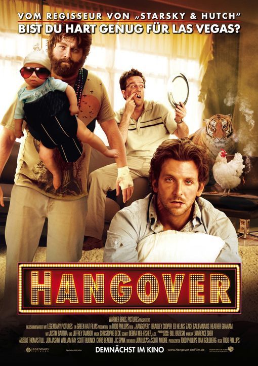 Hangover - Plakatmotiv - Bist du hart genug für Las Vegas? Alan (Zach Galifianakis, l.), Stu (Ed Helms, M.) und Phil (Bradley Cooper, r.) ... - Bildquelle: Warner Brothers