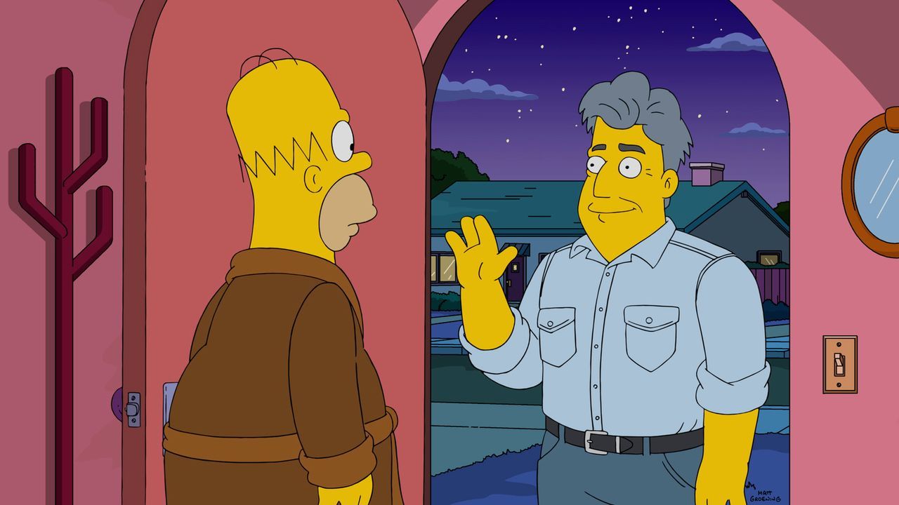 Was haben Homer (l.) und Jay Leno (r.) miteinander zu tun? - Bildquelle: 2015 Fox and its related entities.  All rights reserved.