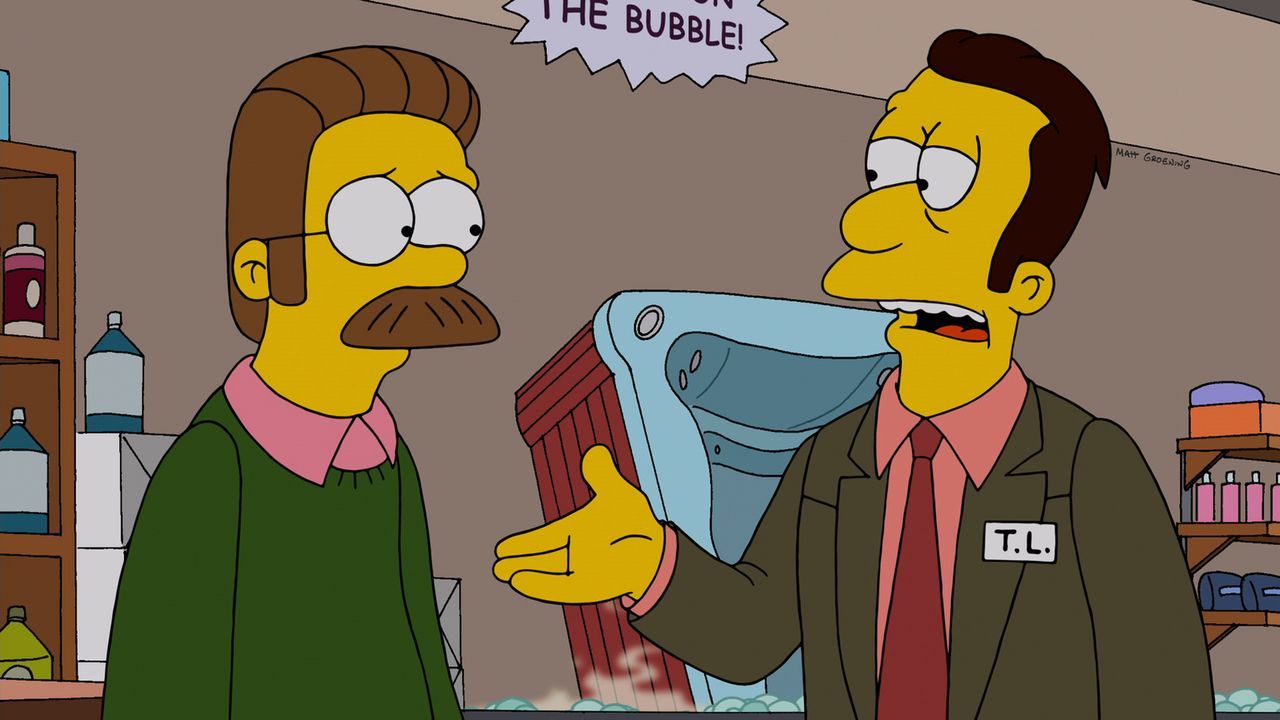 Wollen, dass Homer sein Amt als Diakon wieder aufgibt: Flanders (l.) und Reverend Lovejoy (r.) ... - Bildquelle: und TM Twentieth Century Fox Film Corporation - Alle Rechte vorbehalten