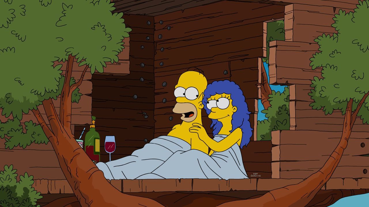 Endlich können Homer (l.) und Marge (r.) ihre Beziehung mal wieder richtig ausleben, denn Lisa und Bart sind im Kamp Krustier. Doch plötzlich kommt... - Bildquelle: 2016-2017 Fox and its related entities. All rights reserved.