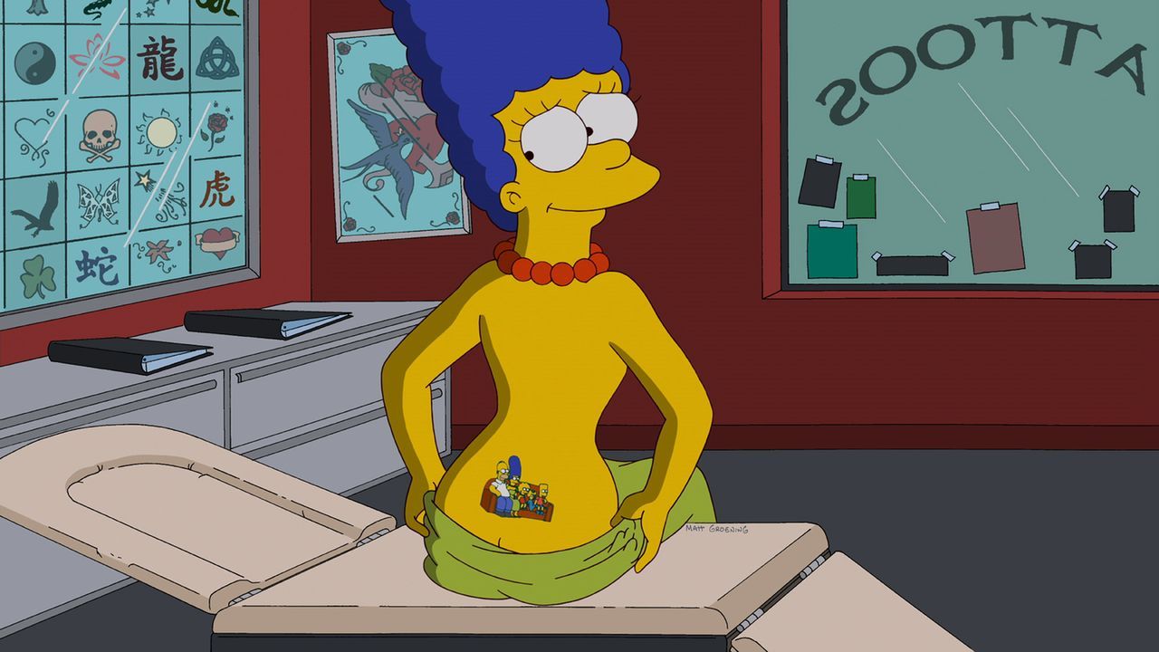 Während Homer entsetzt ist, dass Bowlingkumpel Dan Gillick für Fat Tony und die Mafia arbeitet, hat Marge sich ihre Familie verewigen lassen ... - Bildquelle: und TM Twentieth Century Fox Film Corporation - Alle Rechte vorbehalten
