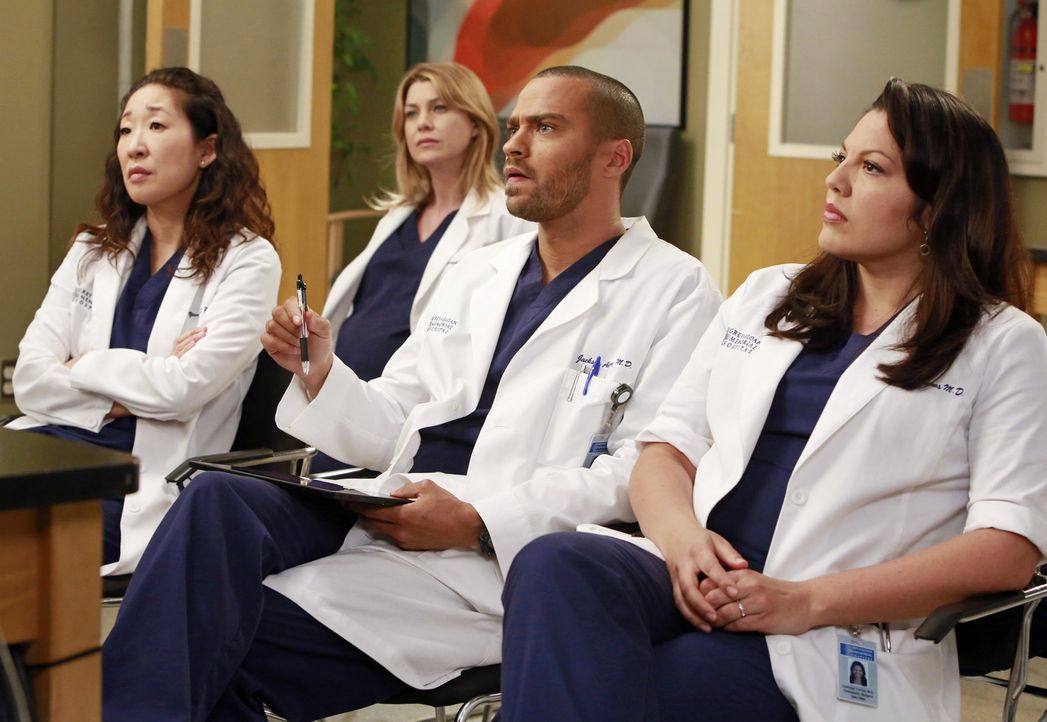 Christina (Sandra Oh, l.), Meredith (Ellen Pompeo, 2.v.l.), Jackson (Jesse Williams, 2.v.r.) und Callie (Sara Ramirez, r.) bereiten sich auf ihren E... - Bildquelle: ABC Studios