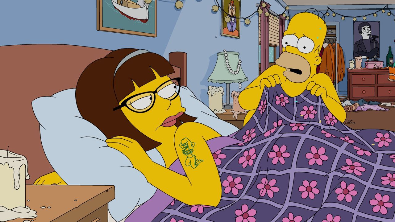 Homer (r.) mit einer anderen Frau (l.) im Bett. Was hat dies zu bedeuten? - Bildquelle: 2015 Fox and its related entities.  All rights reserved.