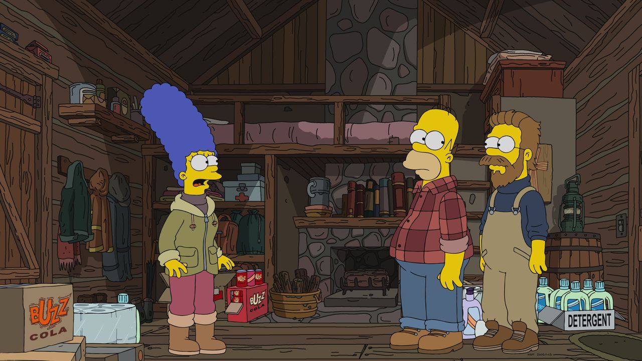 (v.l.n.r.) Marge; Homer; Ned Flanders - Bildquelle: 2021 by 20th Television