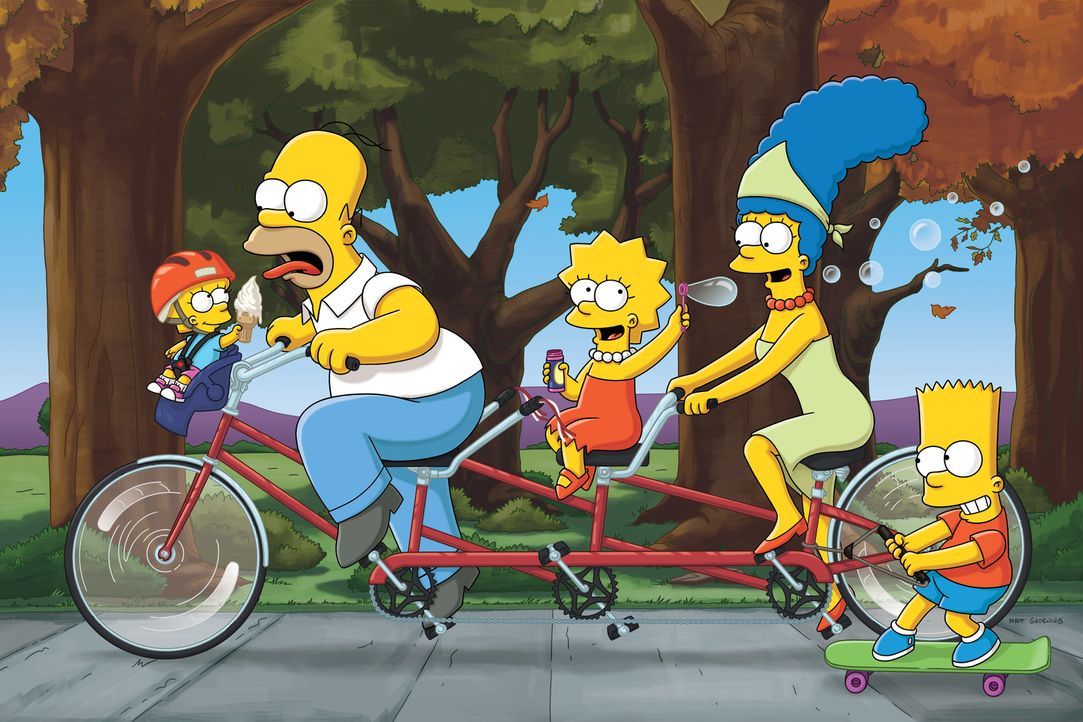 (23. Staffel) - Eine etwas ungewöhnliche Familie: Maggie (l.), Marge (2.v.r.), Homer (2.v.l.), Bart (r.) und Lisa Simpson (M.) ... - Bildquelle: und TM Twentieth Century Fox Film Corporation - Alle Rechte vorbehalten