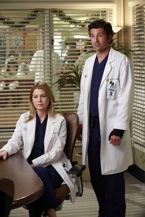 Während Lizzie Meredith (Ellen Pompeo, l.) gehörig die Meinung sagt, versuchen Callie und Jackson versuchen Derek (Patrick Dempsey, r.) zu einer r... - Bildquelle: ABC Studios
